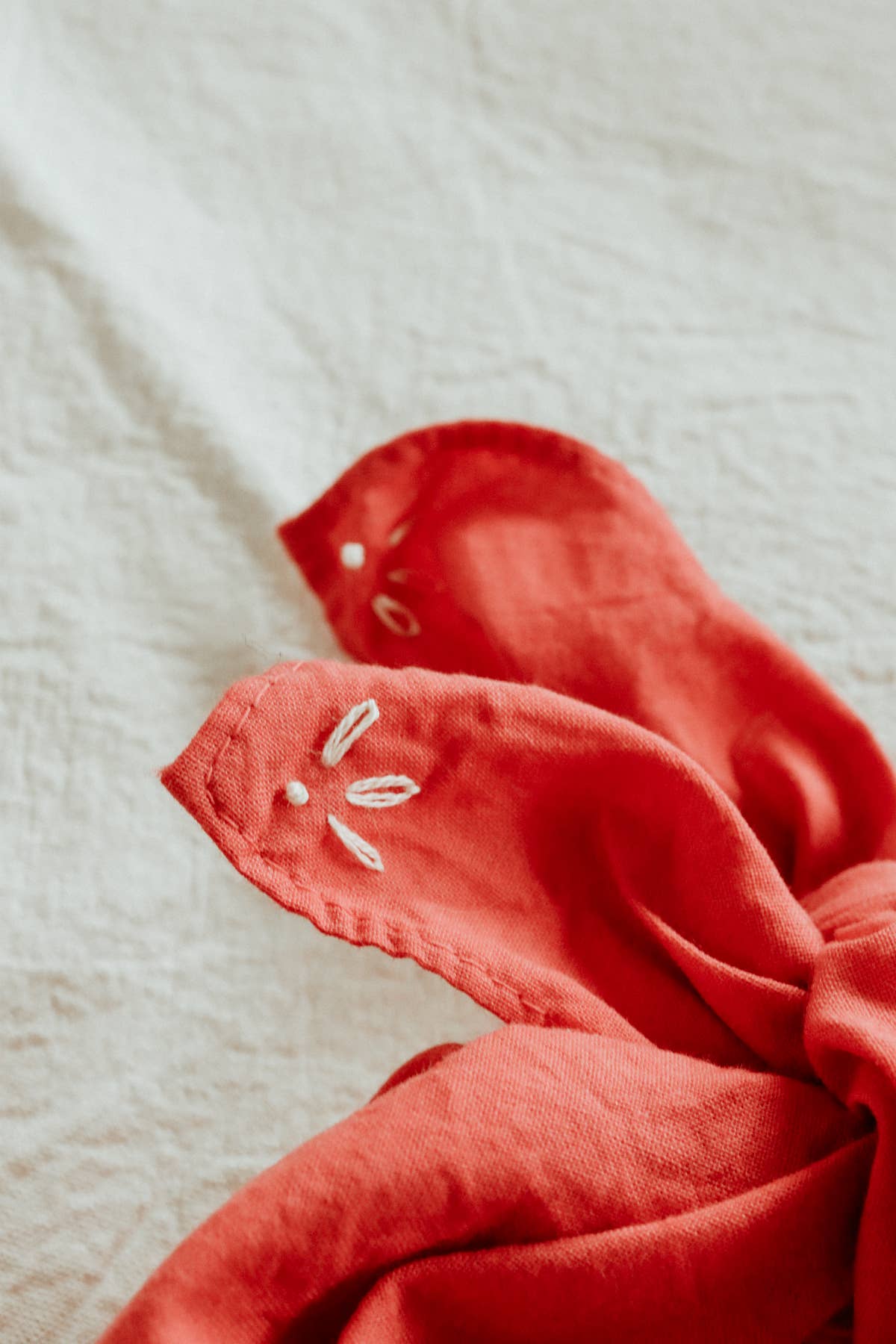 Hand embroidered RODEO cotton bandana, hand dyed : Sand/red thread