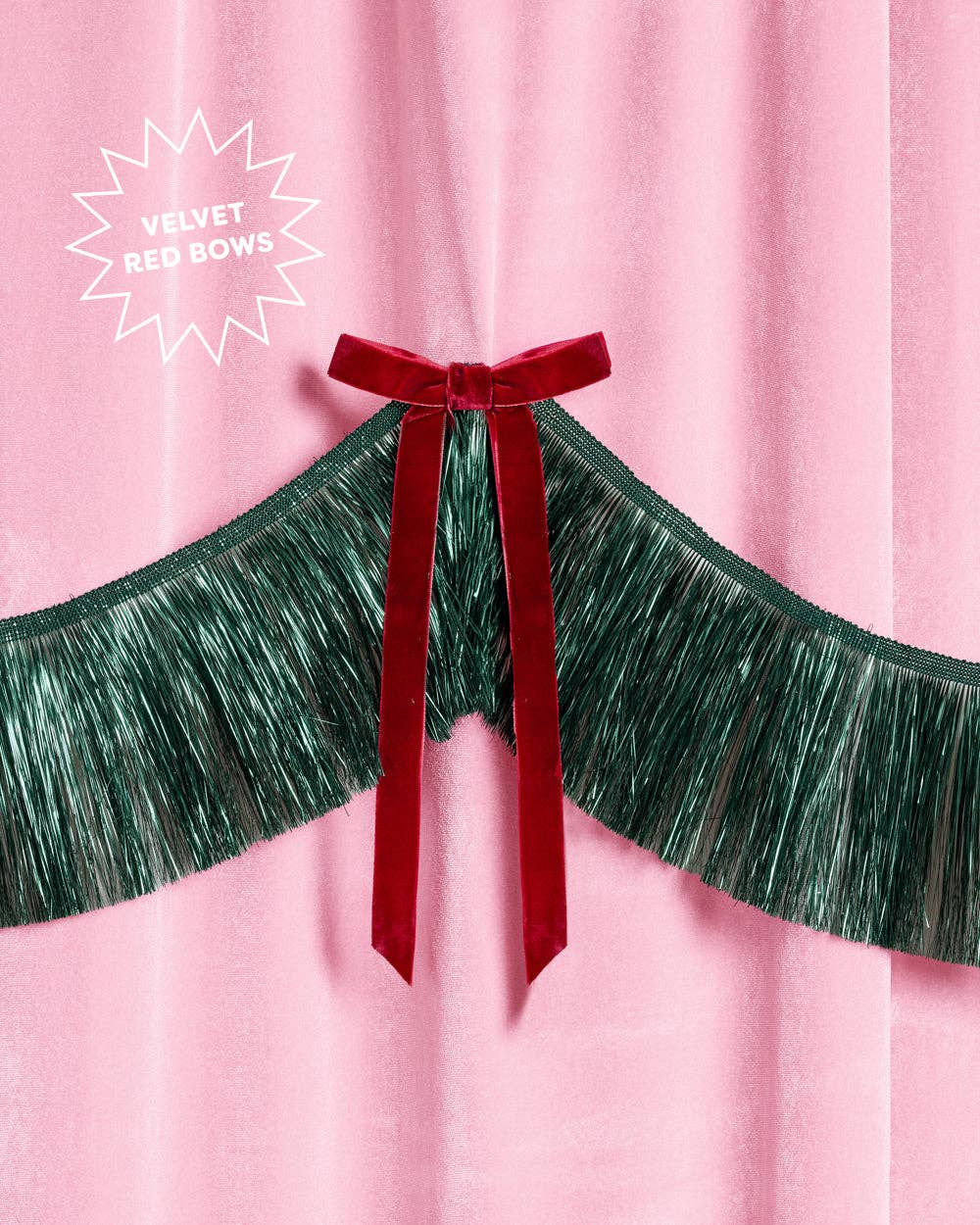Xmas Bow Banner - fringe + velvet bows, christmas decor