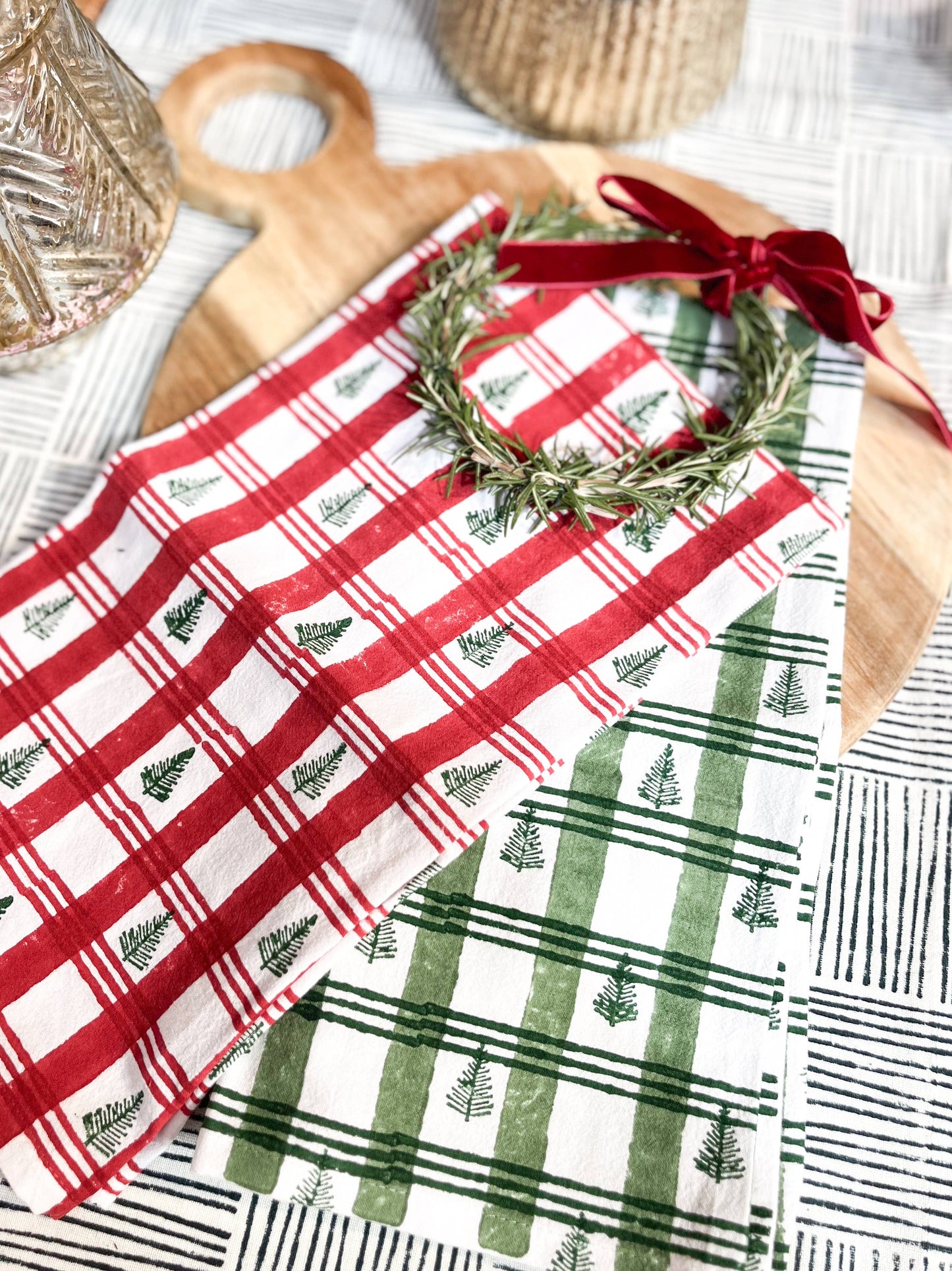 Tea Towel - Plaid Trees, Evergreen & Sage
