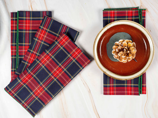 Red Tartan Cloth Napkins, set of four  : 10inch cocktail