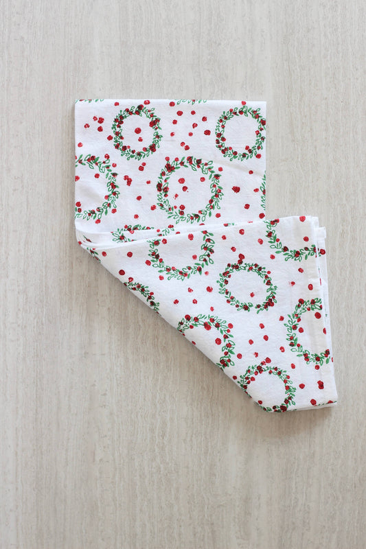 Tea Towel - Wreath, Evergreen & Red
