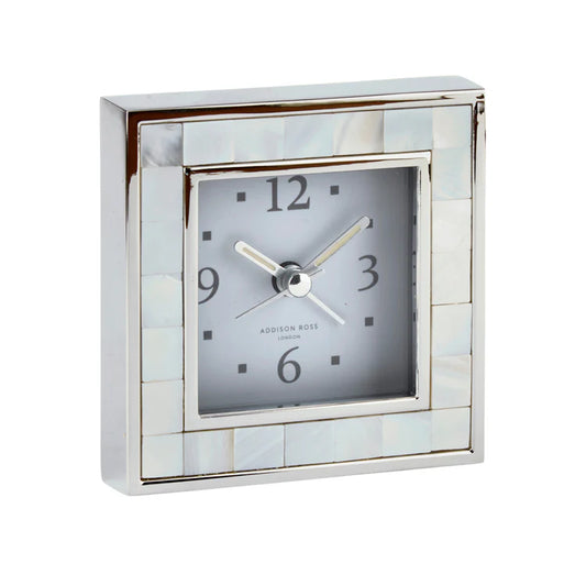 Mother of Pearl Shell & Silver Square Alarm Clock