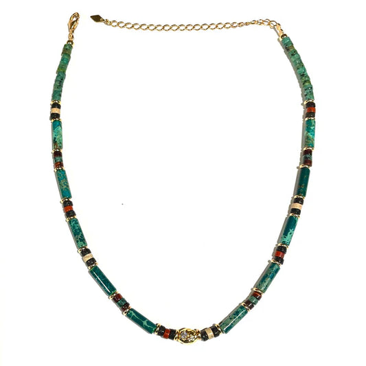 Deigo Tubes Gold and Turquoise Necklace