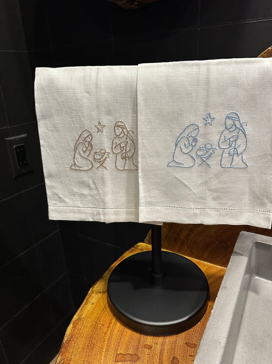 Nativity Hand Embroidered Linen Hand Towel