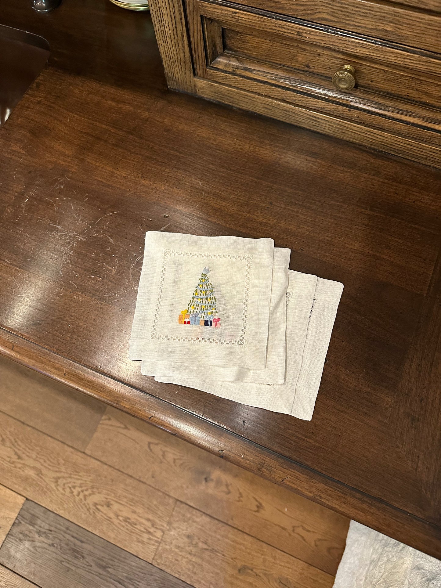 Linen Hand Embroidered Cocktail Napkins Set Of 4