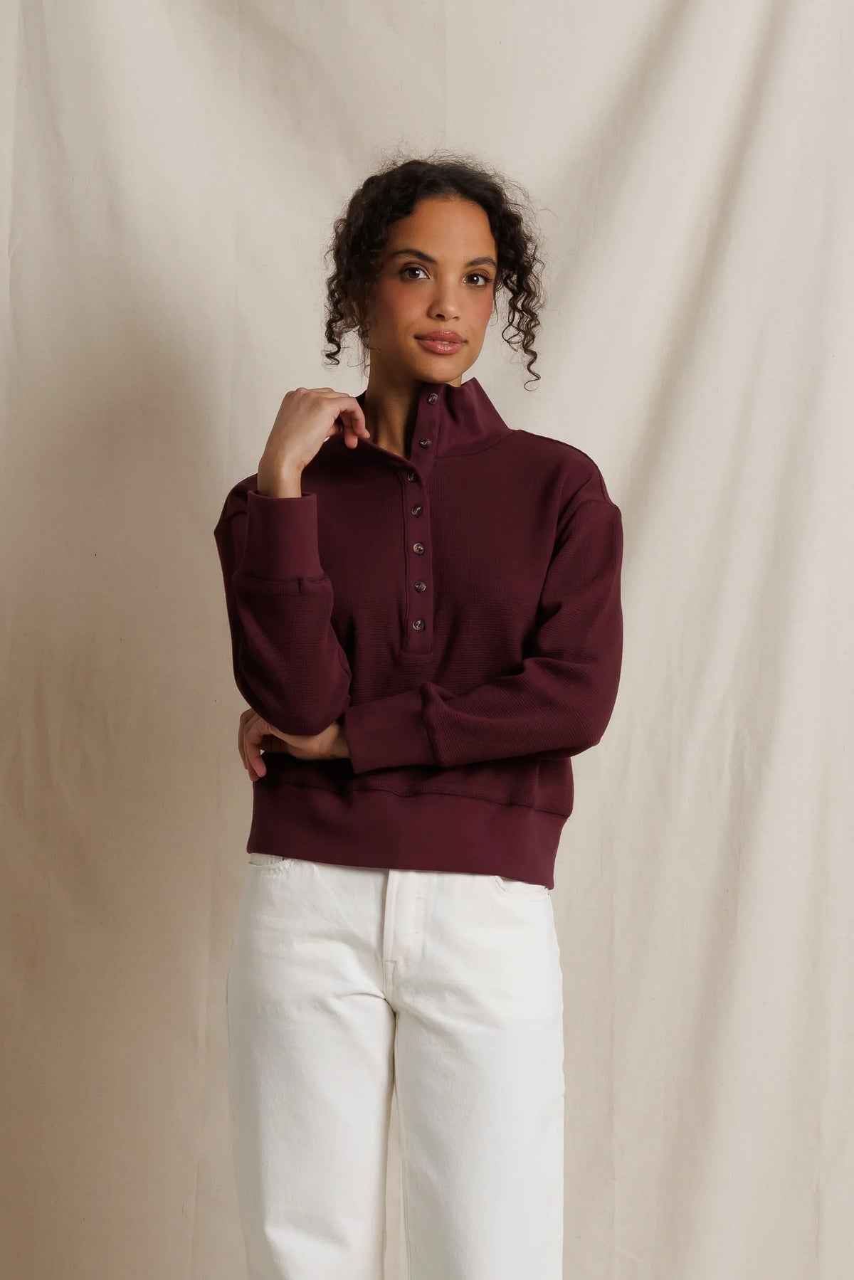Zia Waffle Knit Sweater- Cherry