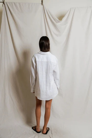 Lorelai Linen Oversized Button Down Shirt-White
