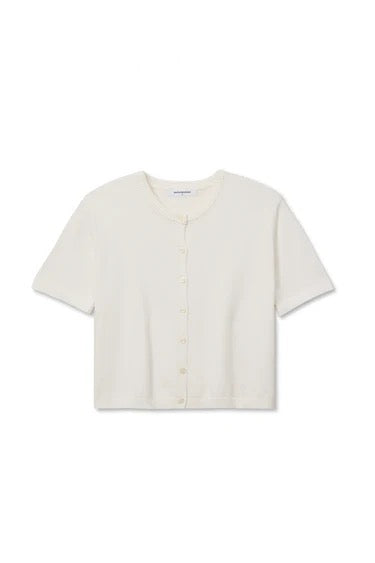 Maude Cotton Crewneck Cardigan-White