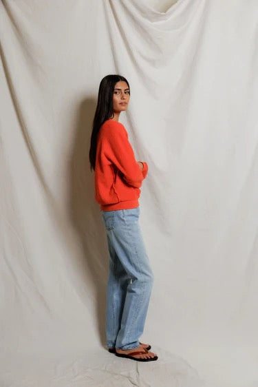 Ziggy Reverse Fleece Shrunken Crew-Clementine
