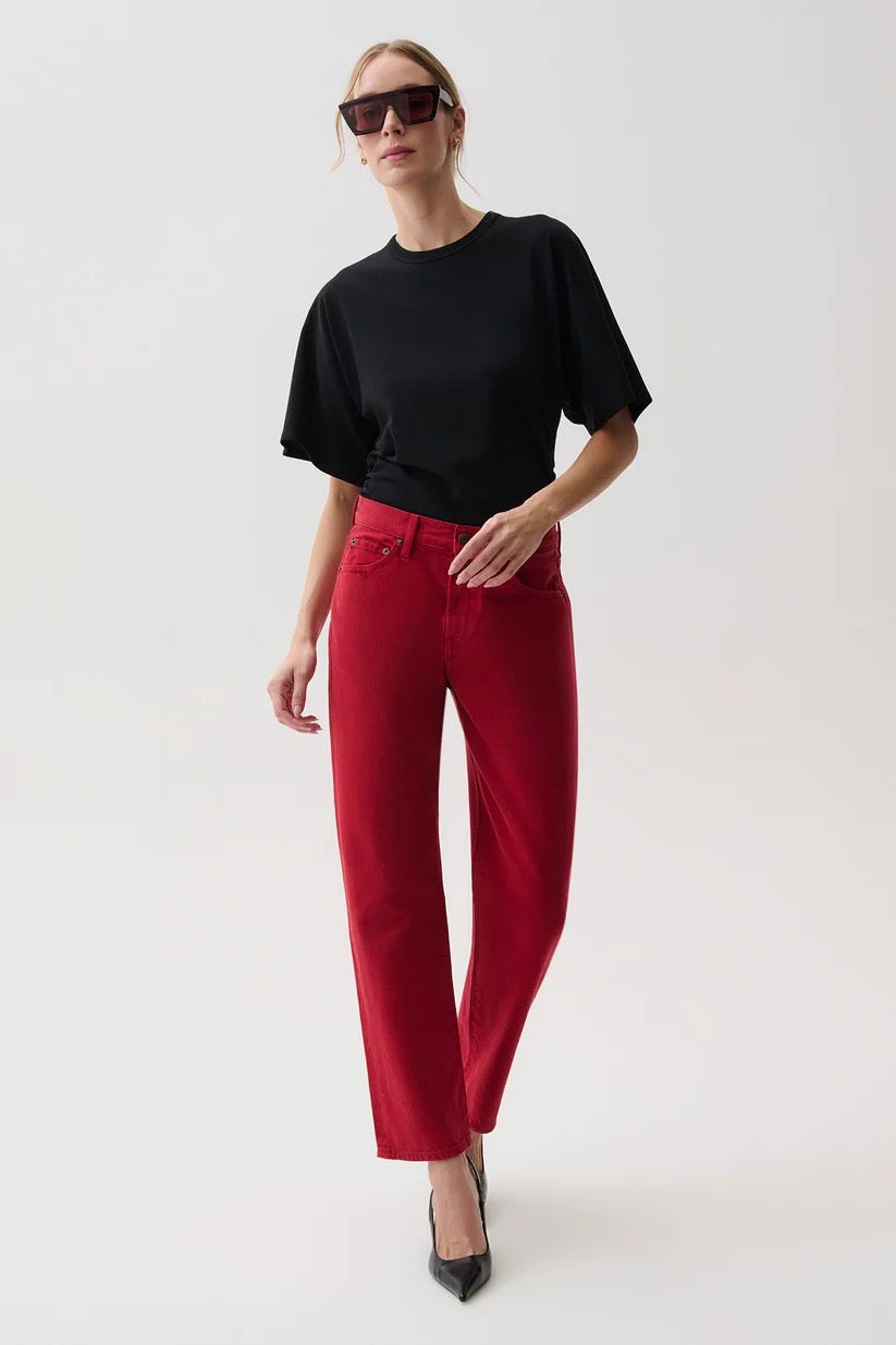 Lexi Mid Rise Bowed Straight- Savvy Red