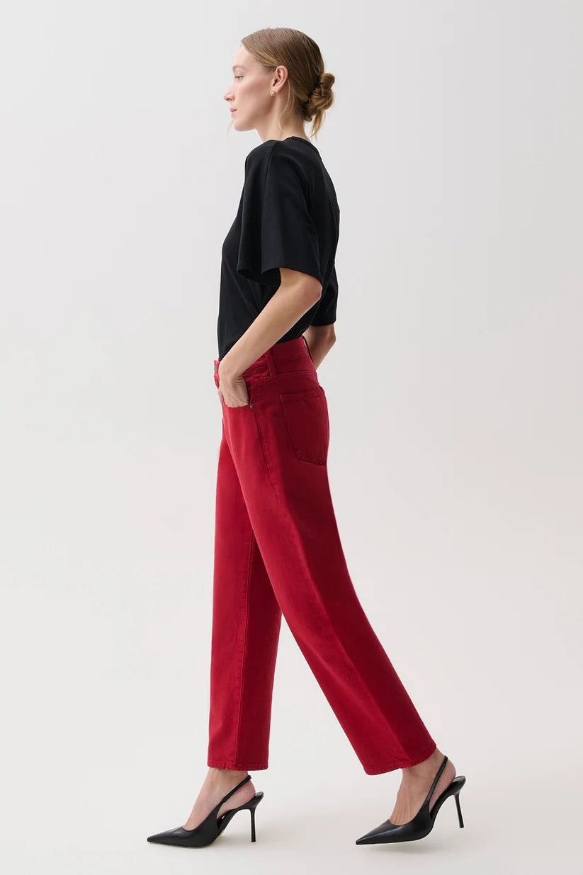 Lexi Mid Rise Bowed Straight- Savvy Red