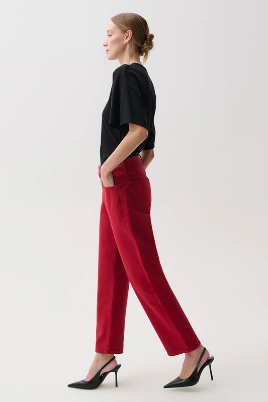 Lexi Mid Rise Bowed Straight- Savvy Red