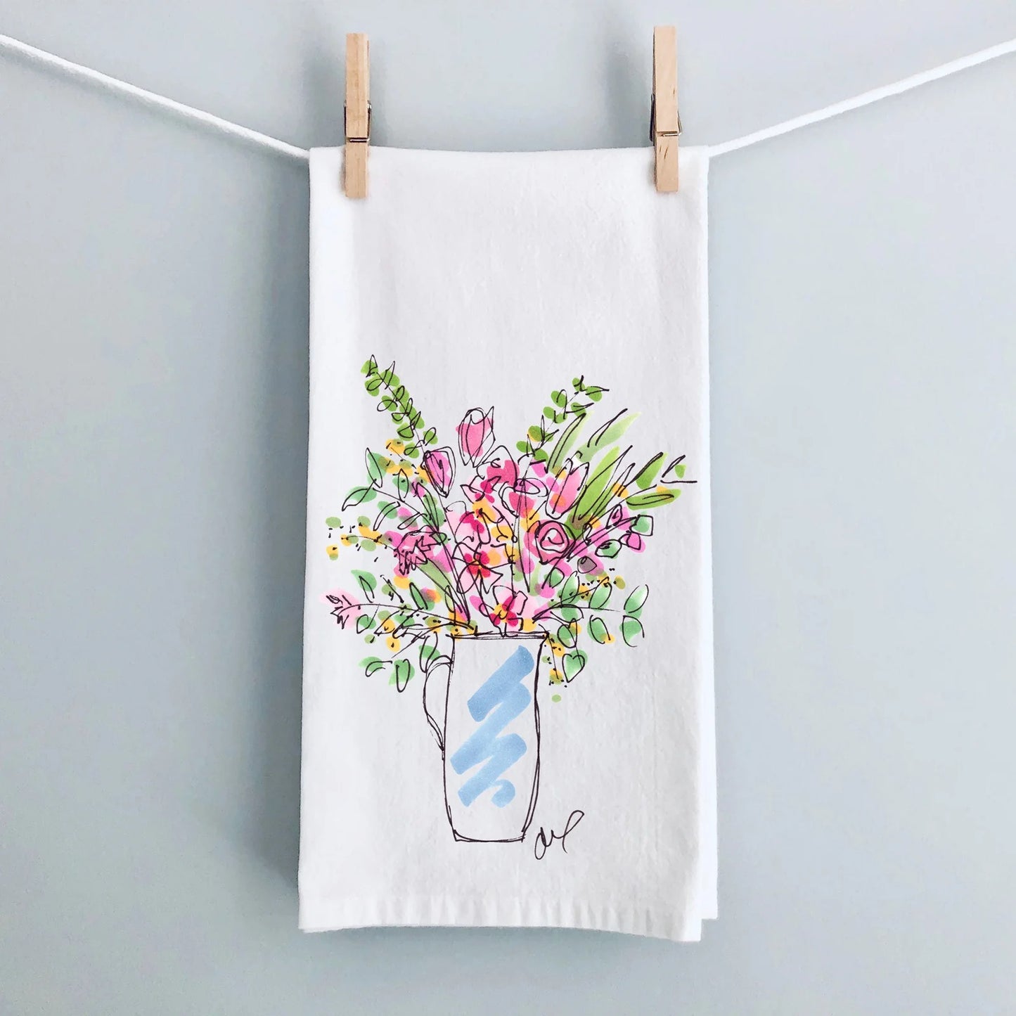 Blue Pitcher Blooms Flour Sack Tea Towel