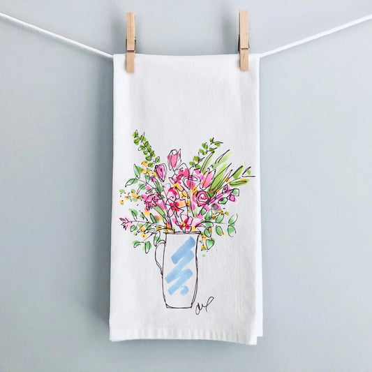 Blue Pitcher Blooms Flour Sack Tea Towel