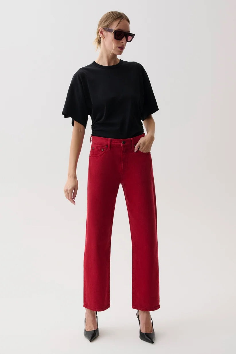Lexi Mid Rise Bowed Straight- Savvy Red