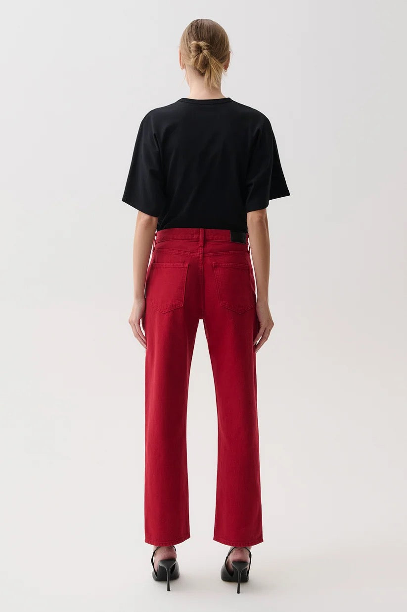 Lexi Mid Rise Bowed Straight- Savvy Red