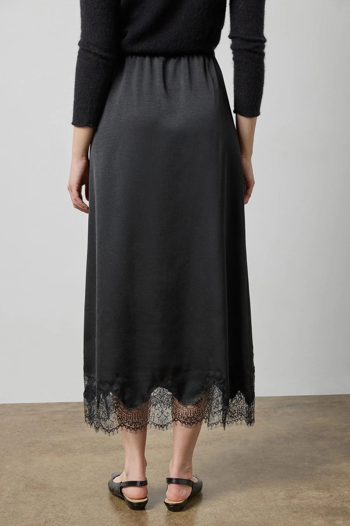 Crepe Satin Skirt with Lace Trim