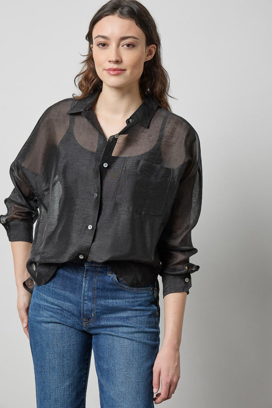 Sheer Black Dolman Button Down