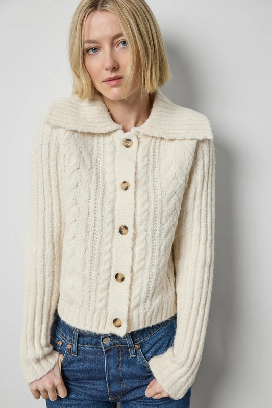 Lofty Collared Cardigan- Ivory