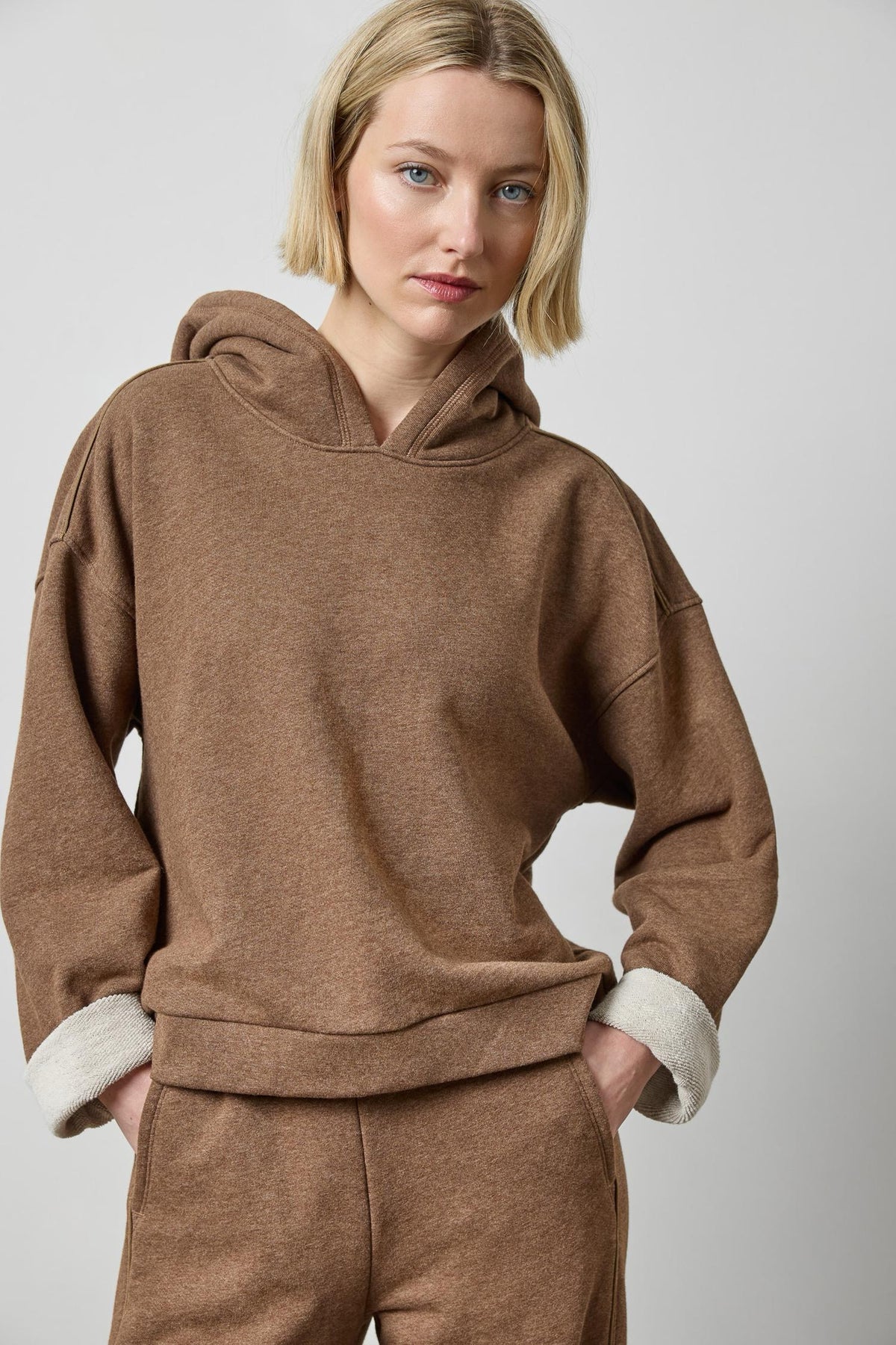 Drop Shoulder Hoodie Sweatshirt- Cocoa Heather