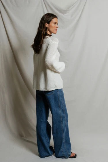 Margaret Knitted Sweater Boxy Crewneck-White