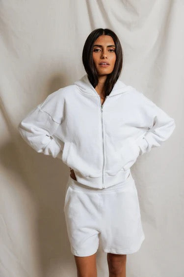Sean French Terry Cropped Zip Hoodie-White