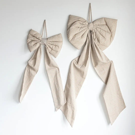Oversized Beige Sand Striped Bow