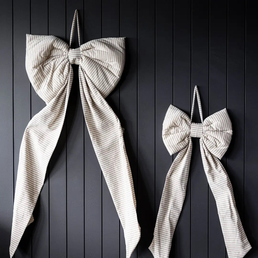 Oversized Beige Sand Striped Bow