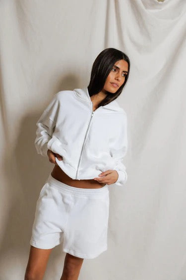 Sean French Terry Cropped Zip Hoodie-White
