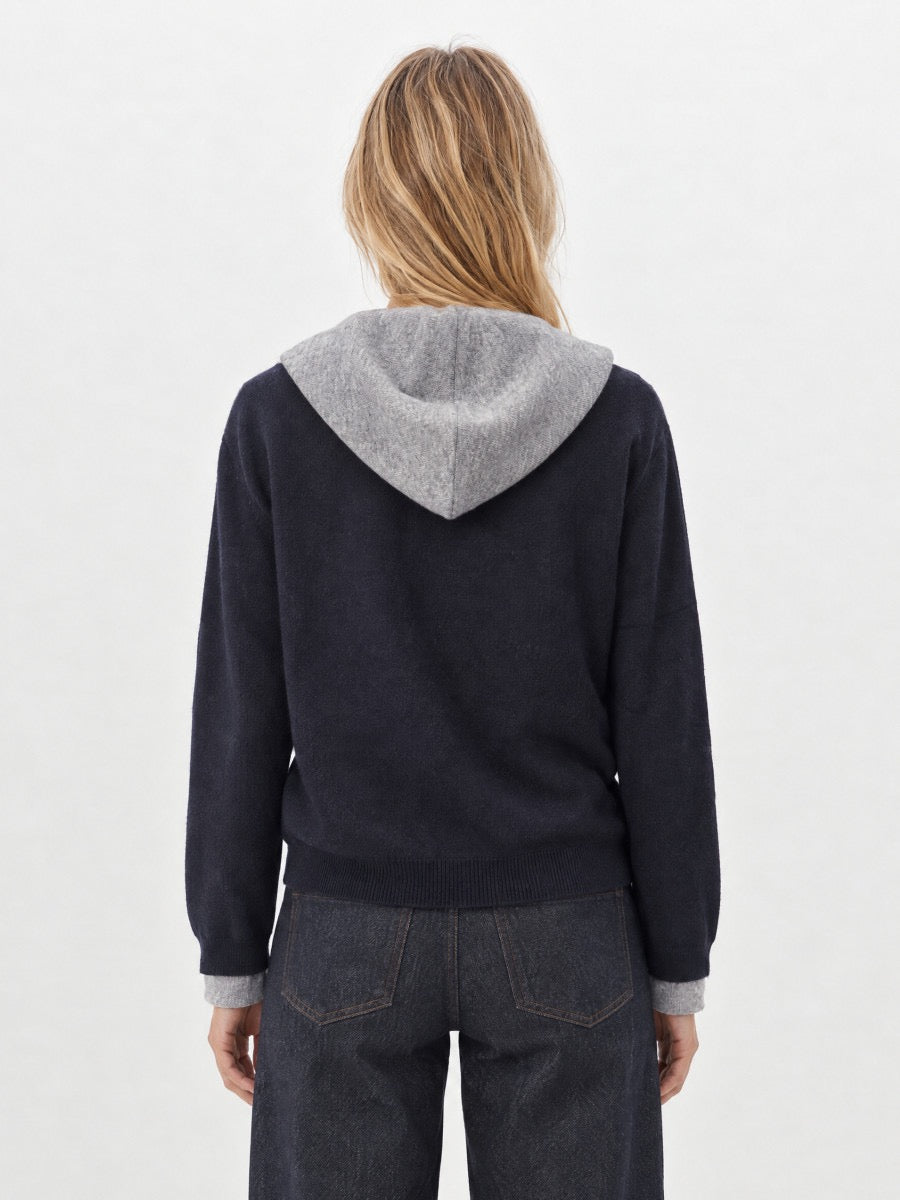 Cardigan Col V Capuche- Grey Mix