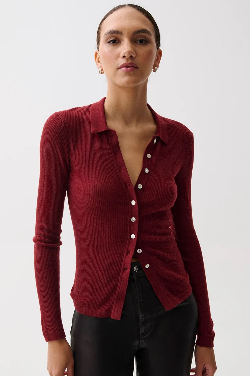 Korey Merino Blend Featherweight Rib Cardigan- Barolo