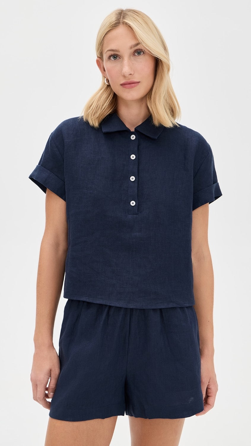 Tabitha Pull Over Cropped Woven Polo