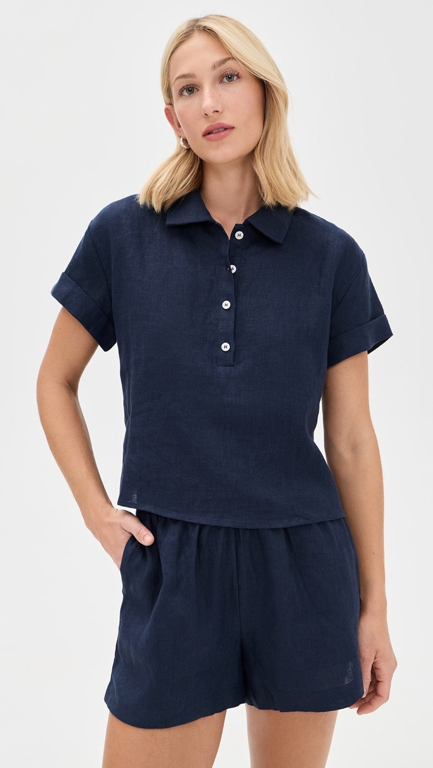 Tabitha Pull Over Cropped Woven Polo