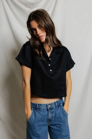 Tabitha Pull Over Cropped Woven Polo