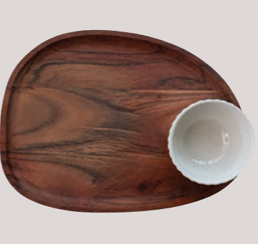 Acacia wood tray with fluted bowl