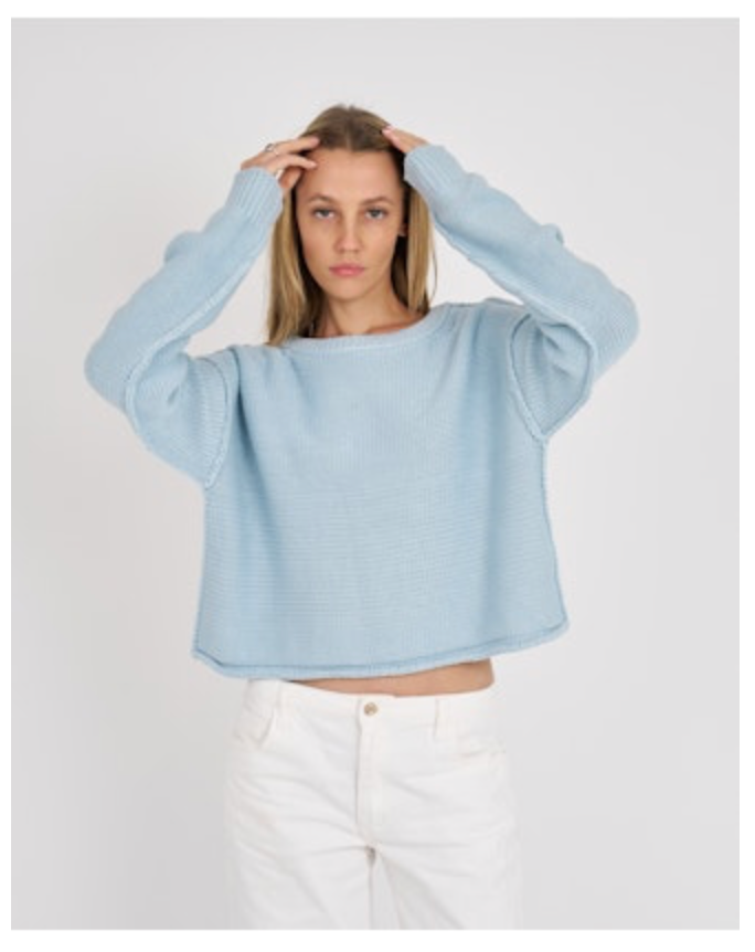 Sloan Cotton Reverse Jersey Crew Sky Blue