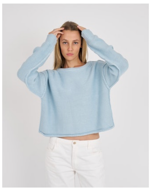 Sloan Cotton Reverse Jersey Crew Sky Blue
