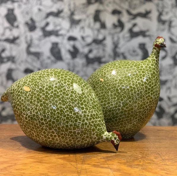 Guinea Fowl Green Splashes Spotted with White