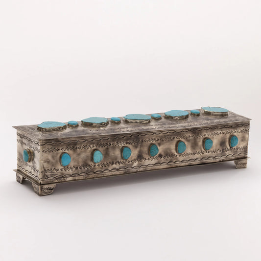 LARGE STAMPED MANTLE BOX WITH TURQUOISE
