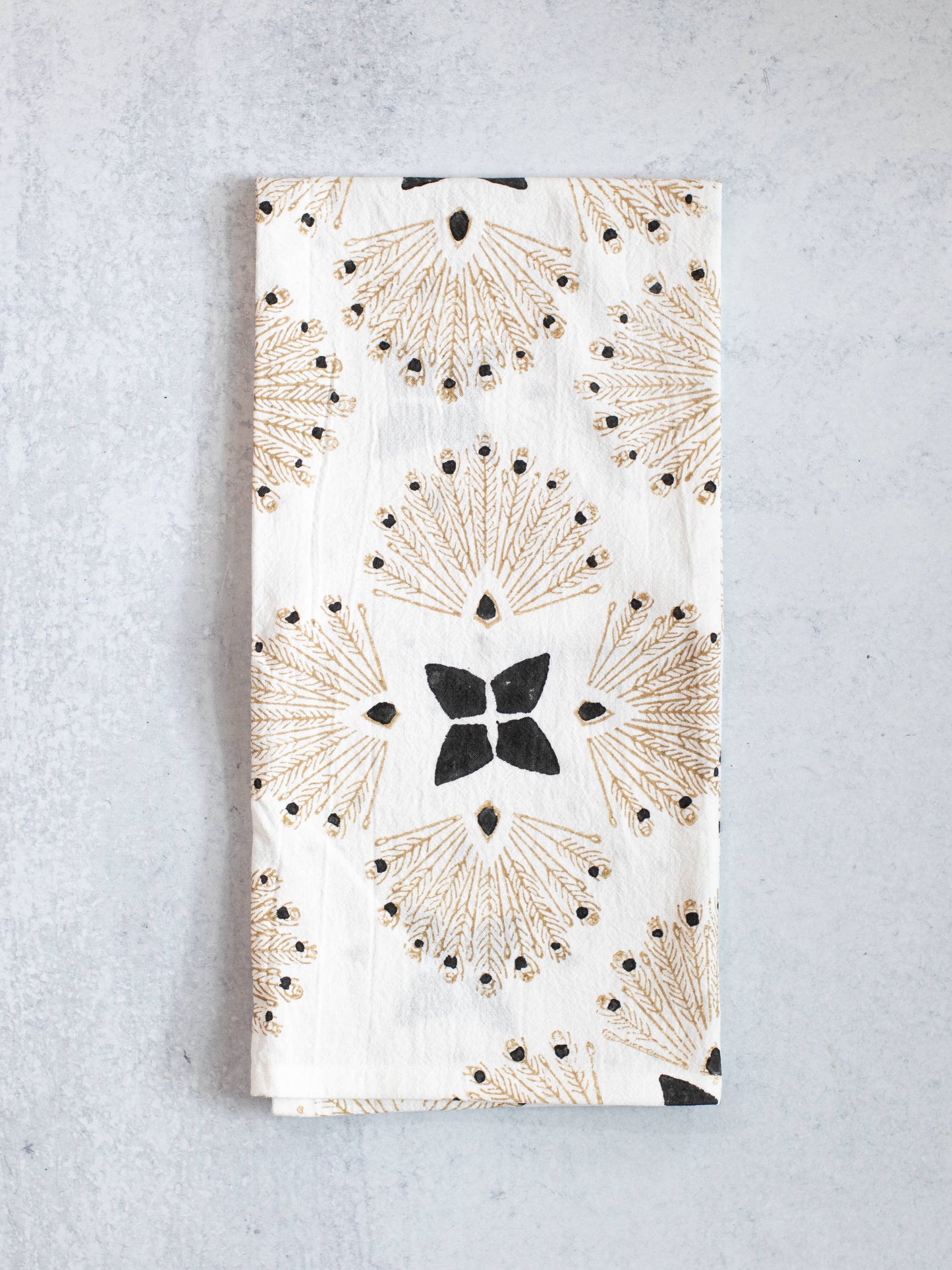 Tea Towel (Ivory) - Peacock Paradise, Black & Chai
