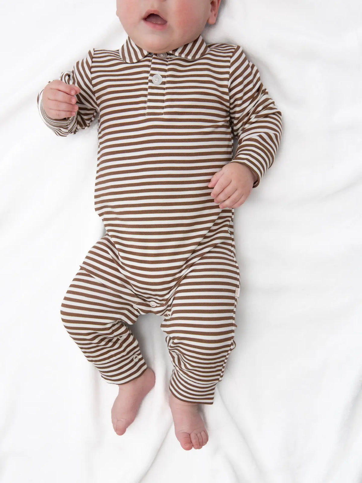 Polo Romper- Chocolate Stripes
