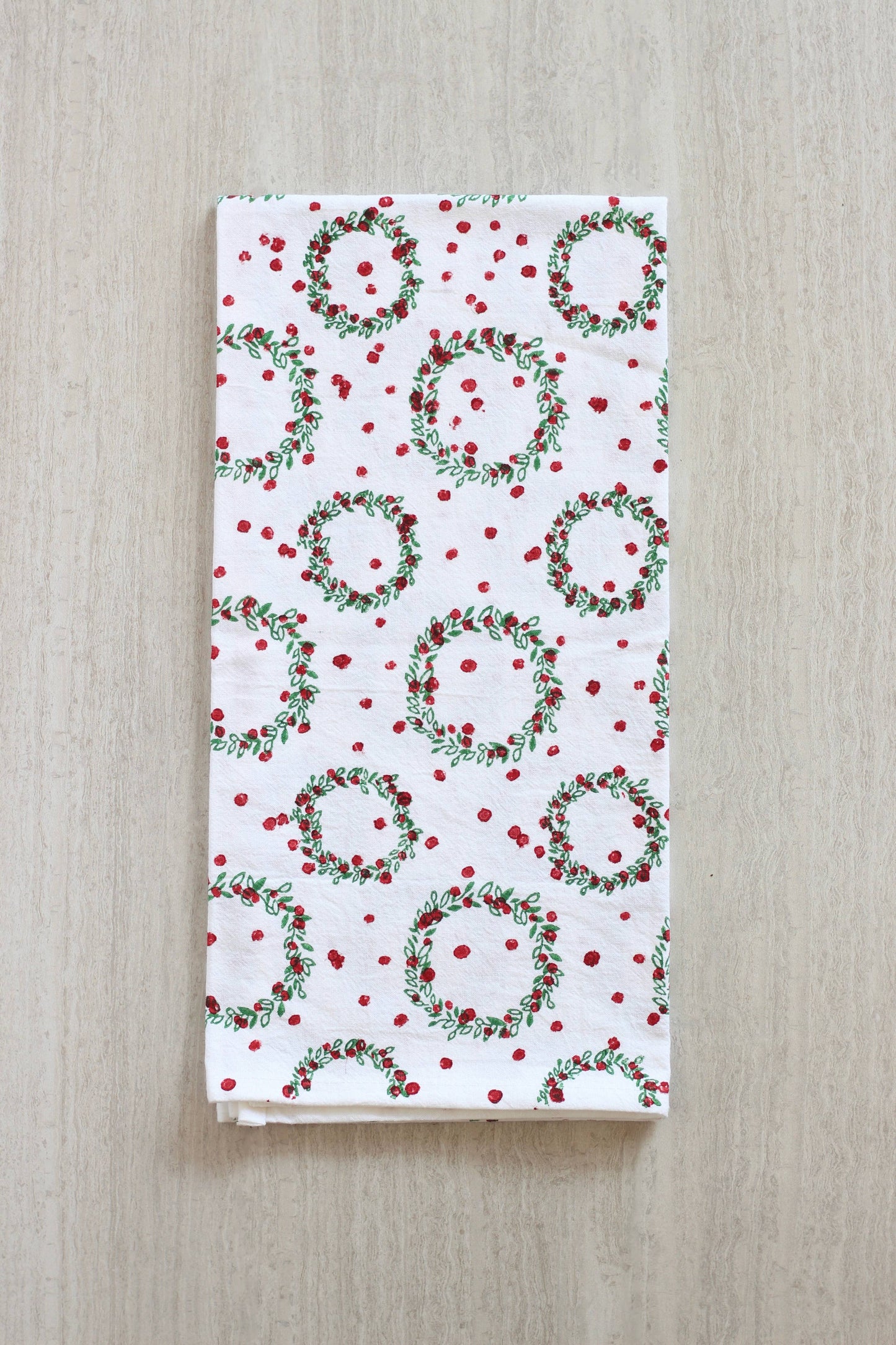 Tea Towel - Wreath, Evergreen & Red