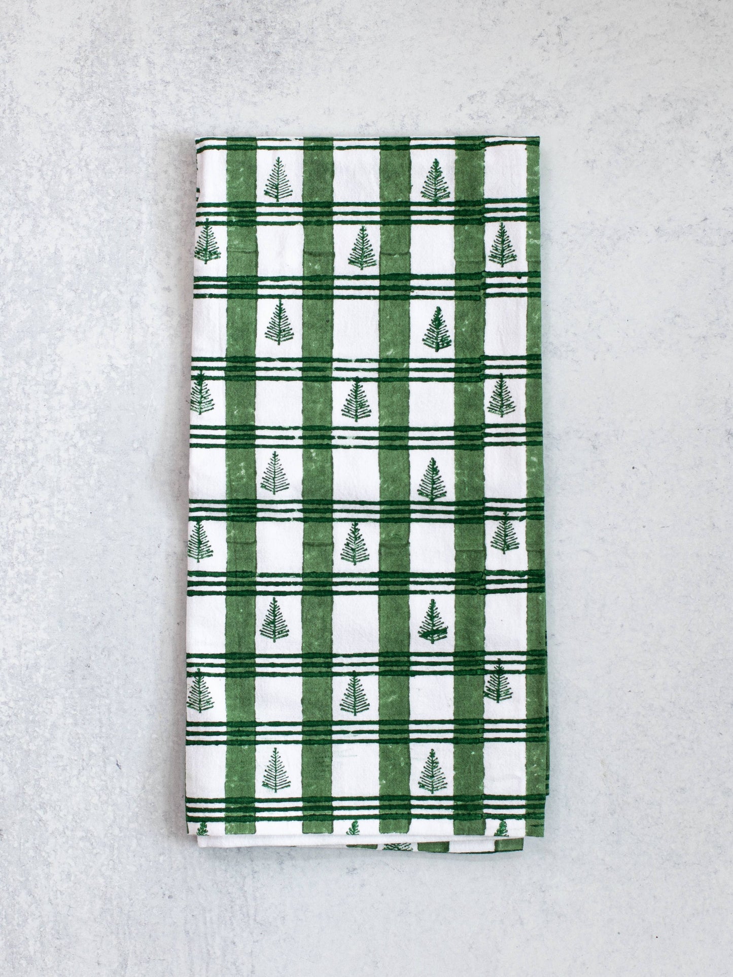 Tea Towel - Plaid Trees, Evergreen & Sage