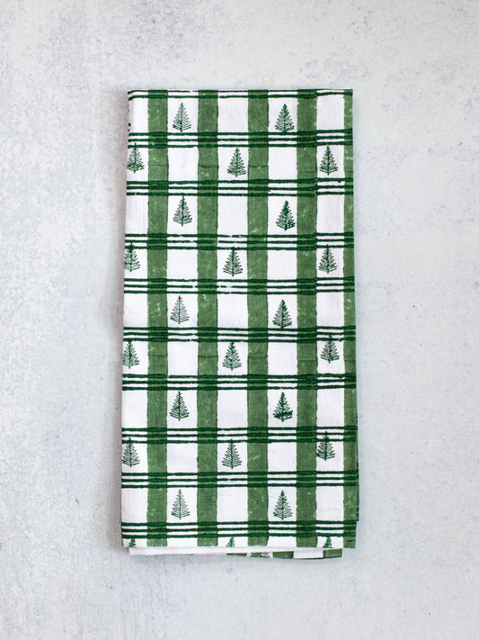 Tea Towel - Plaid Trees, Evergreen & Sage