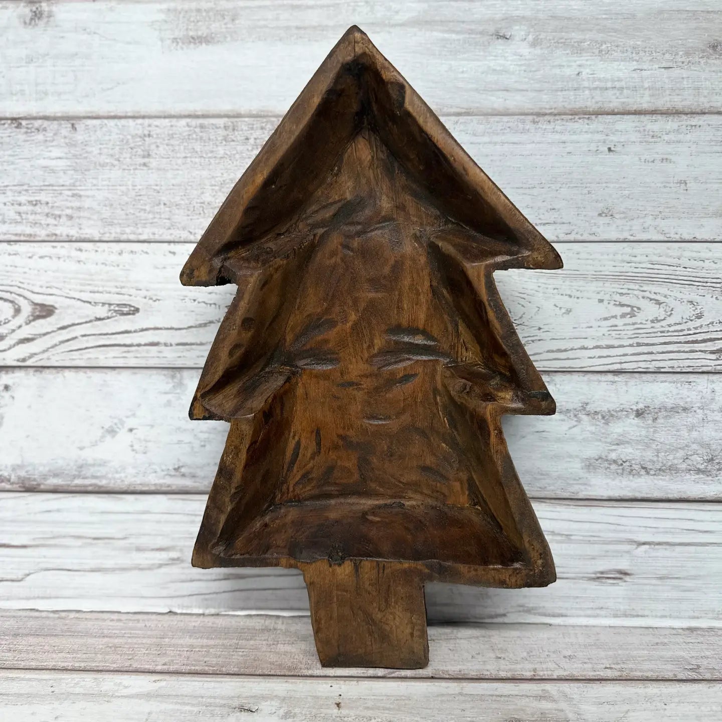 Large Wooden Christmas Tree Dough Bowl.    Candle Ready