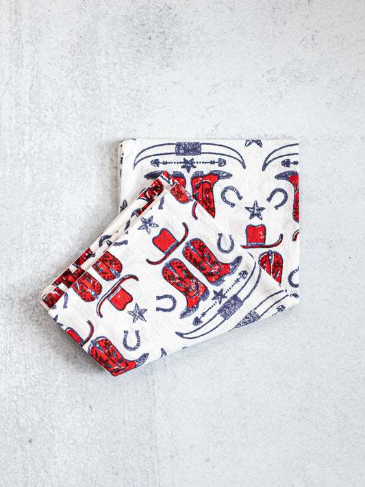 Tea Towel - Cowgirl & Boots, Poppy & Navy