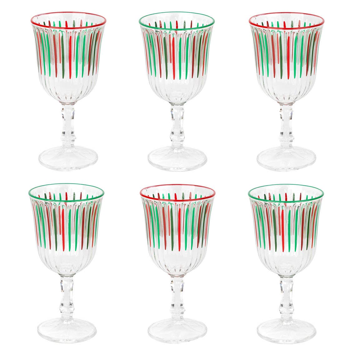 Red & Green Striped Wine Glasses