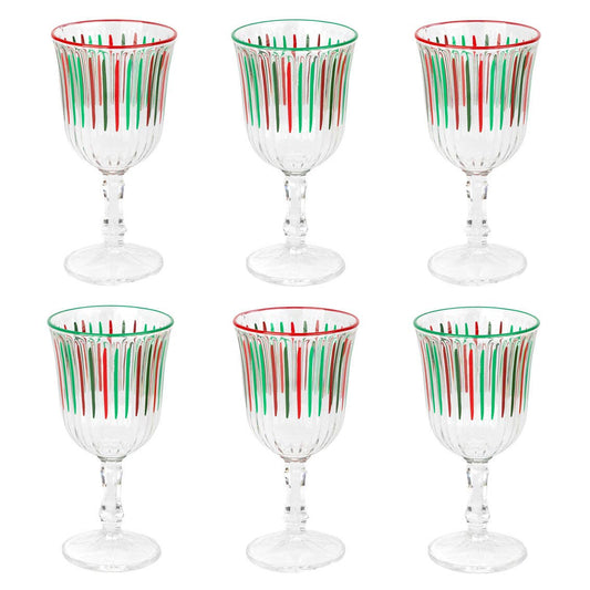Red & Green Striped Wine Glasses