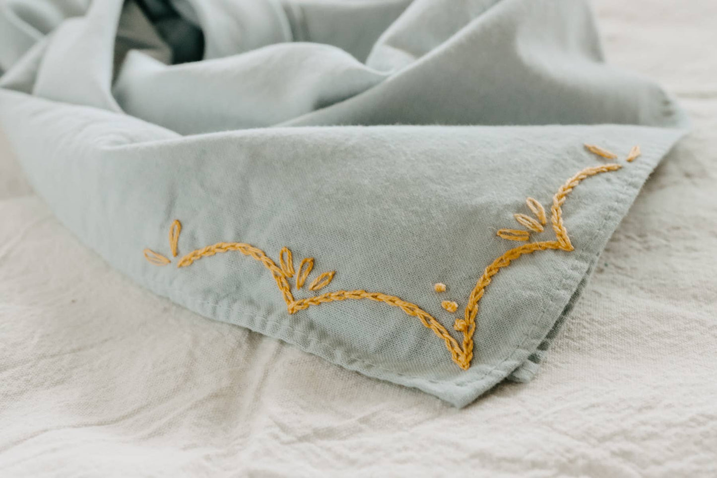 Hand embroidered RODEO cotton bandana, hand dyed : Red/ cream thread