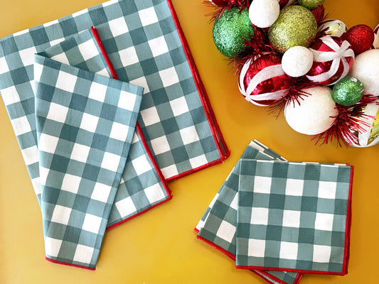 Holiday Green Check Cloth Napkins Set/4